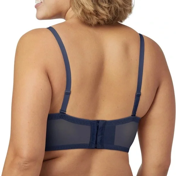 Maidenform Pure Comfort Bralette Wireless Lace Long Blue/Dots White Bra Size 34D - Picture 3 of 9